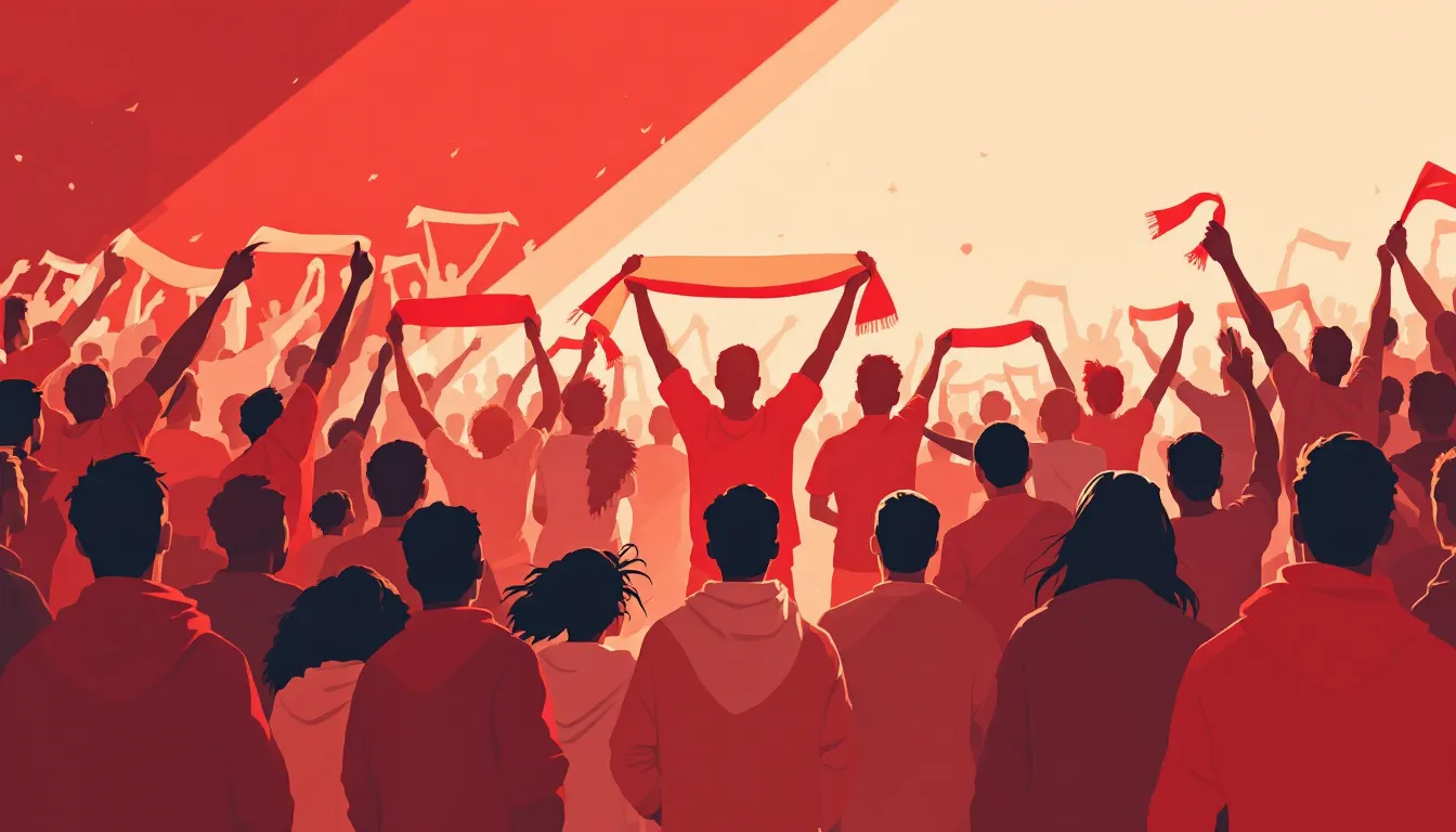 Ilustración de aficionados del Granada CF unidos en apoyo al club rojiblanco