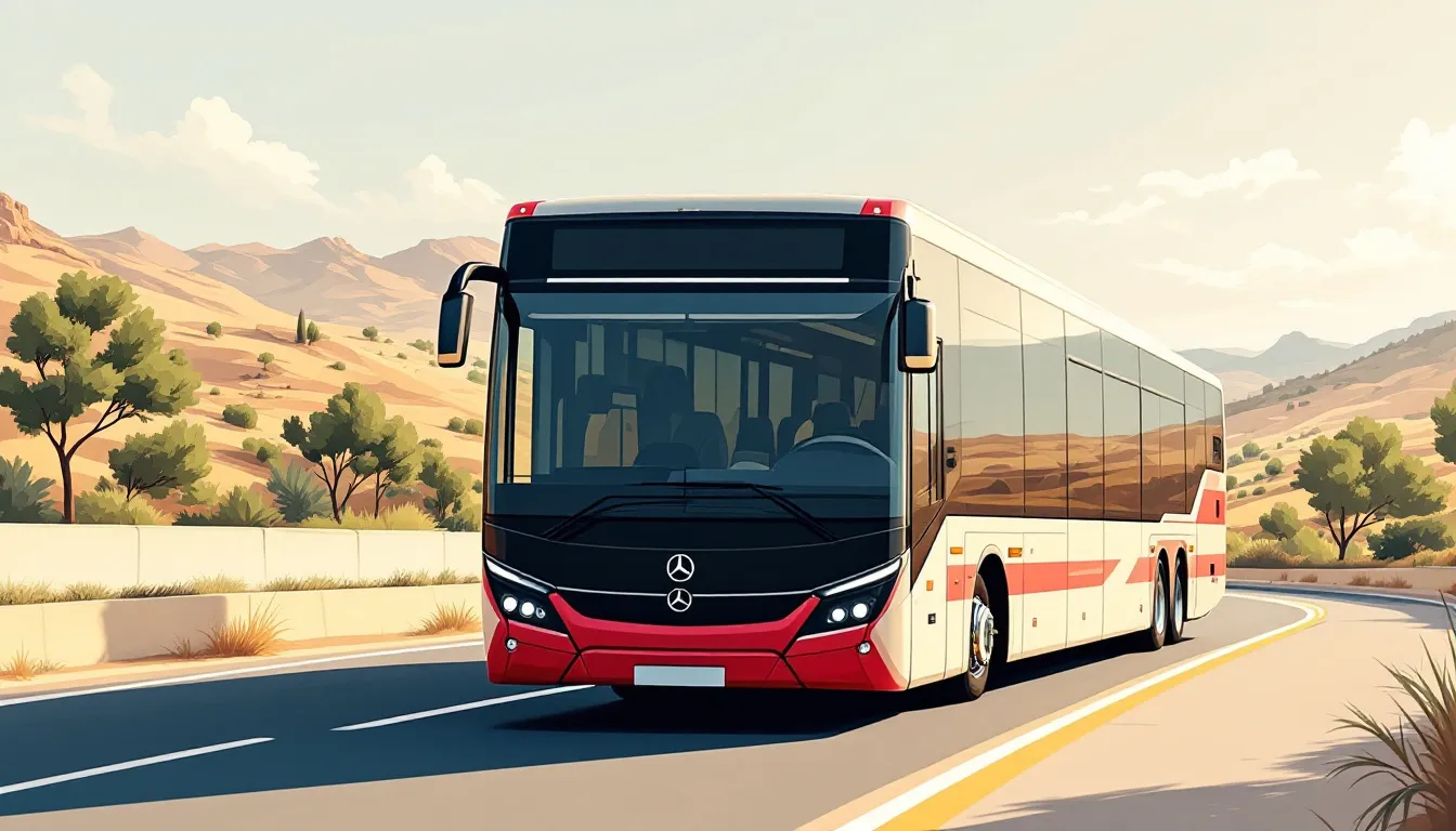 Ilustración conceptual de autobús de transporte en encuentro profesional del sector