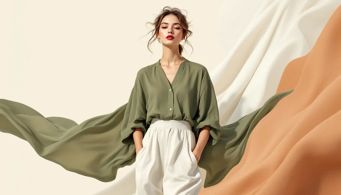 Ilustración editorial de moda veraniega con prendas de lino en tonos mediterráneos