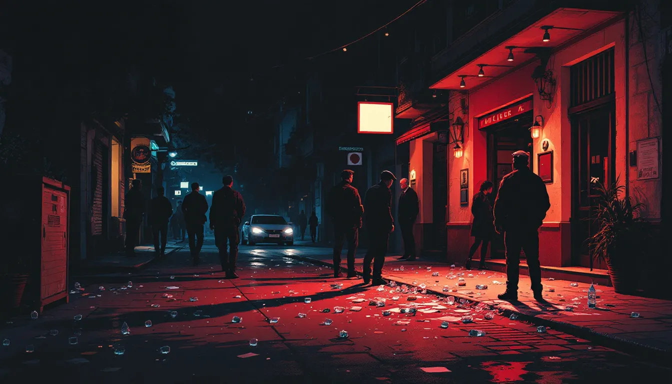 Escena nocturna con restos de una disputa en zona de ocio urbano