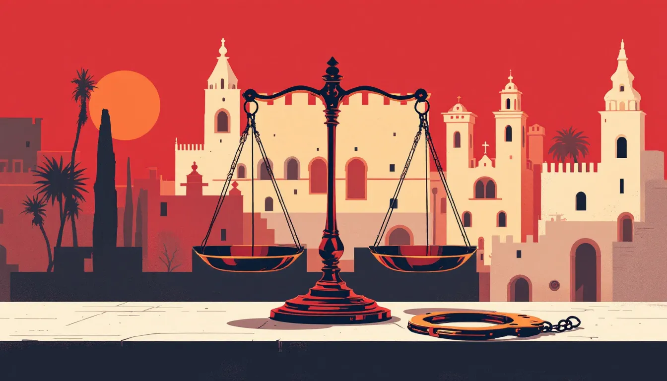 Ilustración editorial sobre justicia y responsabilidad policial en un caso de violencia de género