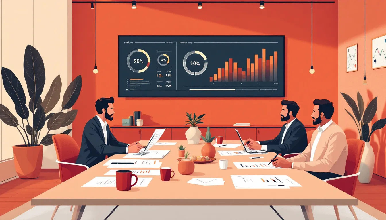Ilustración de encuentro empresarial sobre patentes y financiación de startups