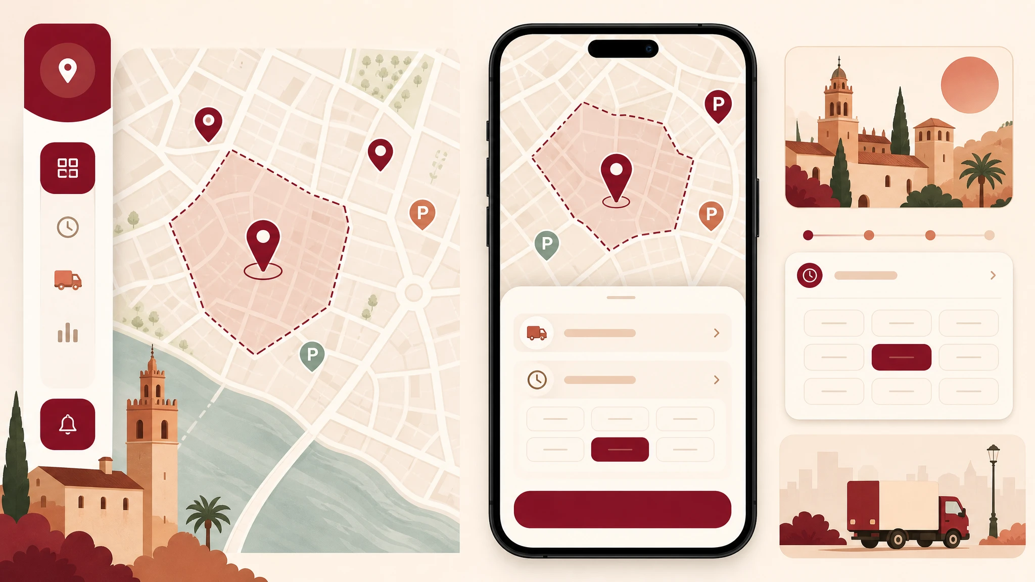 Ilustración de aplicación móvil para reserva de zonas de carga urbana